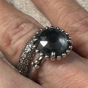 Stunning Pandora Sterling Silver Midnight Blue Gemstone Ring with eternity band.